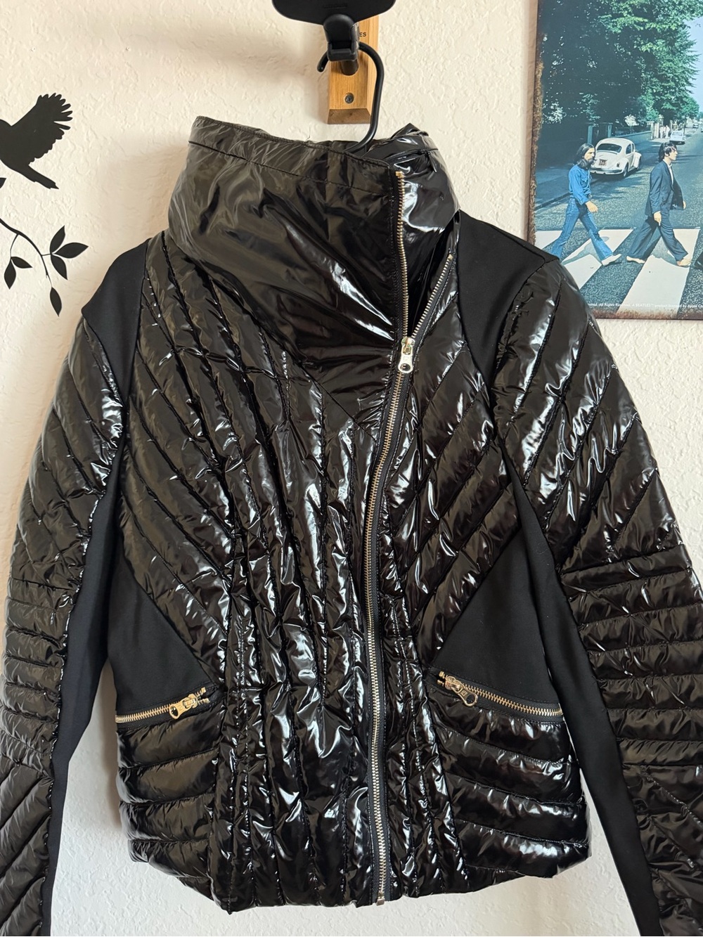 blanc noir Shiny Black Quilted Asymmetrical Puffer Jacket
